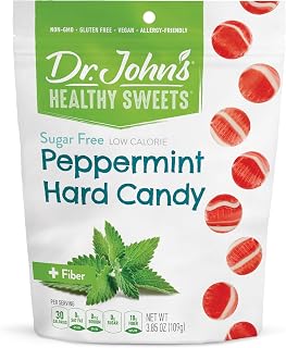 Dr. John's Heathy Sweets Peppermint Hard Candy with Zero Sugar, Dye-Free, Plant Based, Keto Friendly, 24 Count, 3.85oz Bag