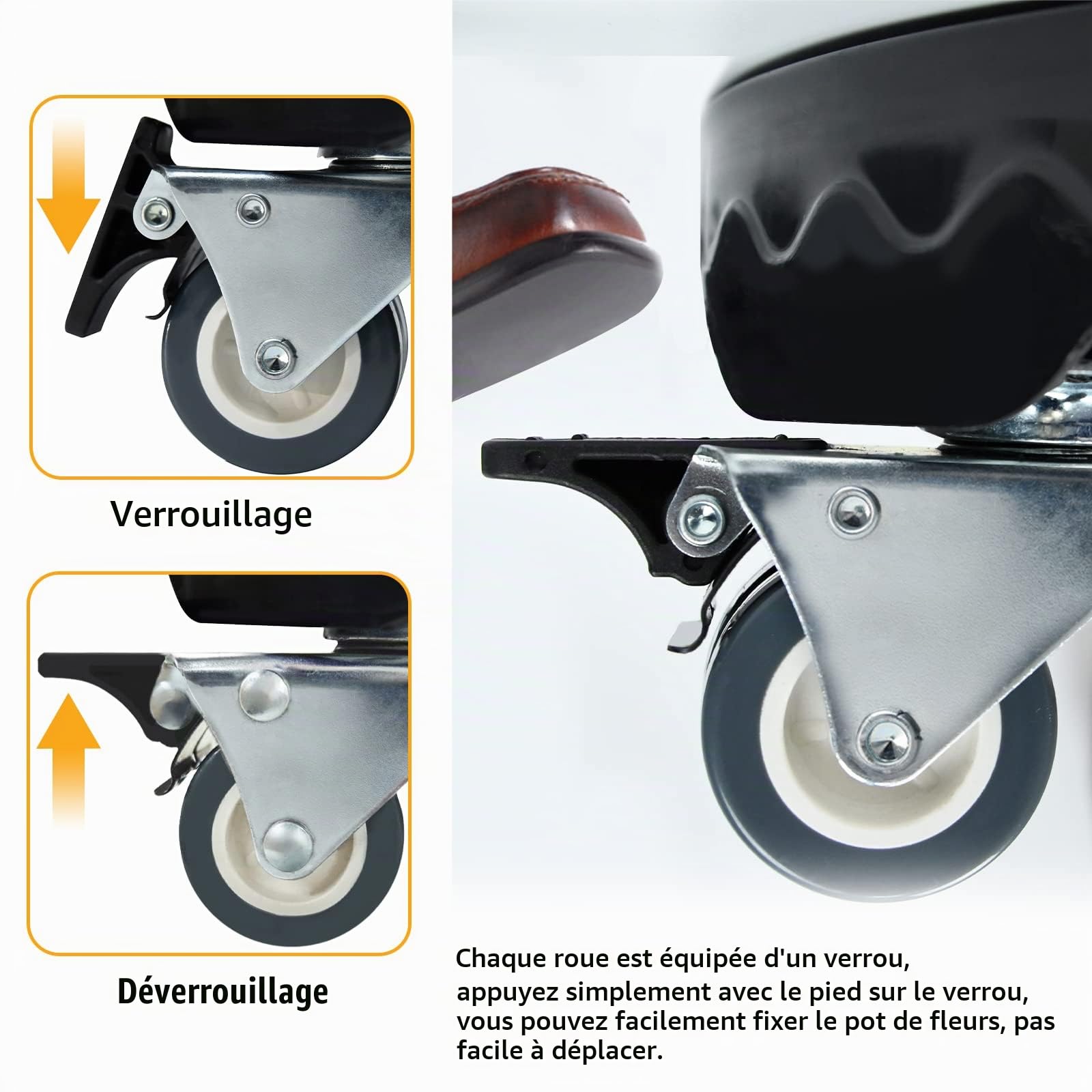 LARS360 Rouleau pour plantes de 39 à 52 cm de diamètre, réglable pour l'intérieur et l'extérieur - Avec roues rotatives à 360 °, panneau antidérapant, capacité de charge 300 kg (noir)