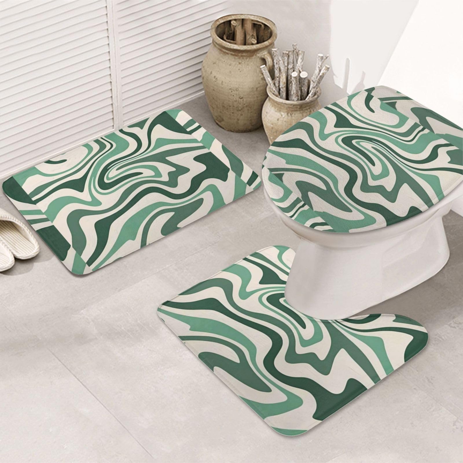 Tapis de bain années 70 vert sauge pour transformer votre salle de douche