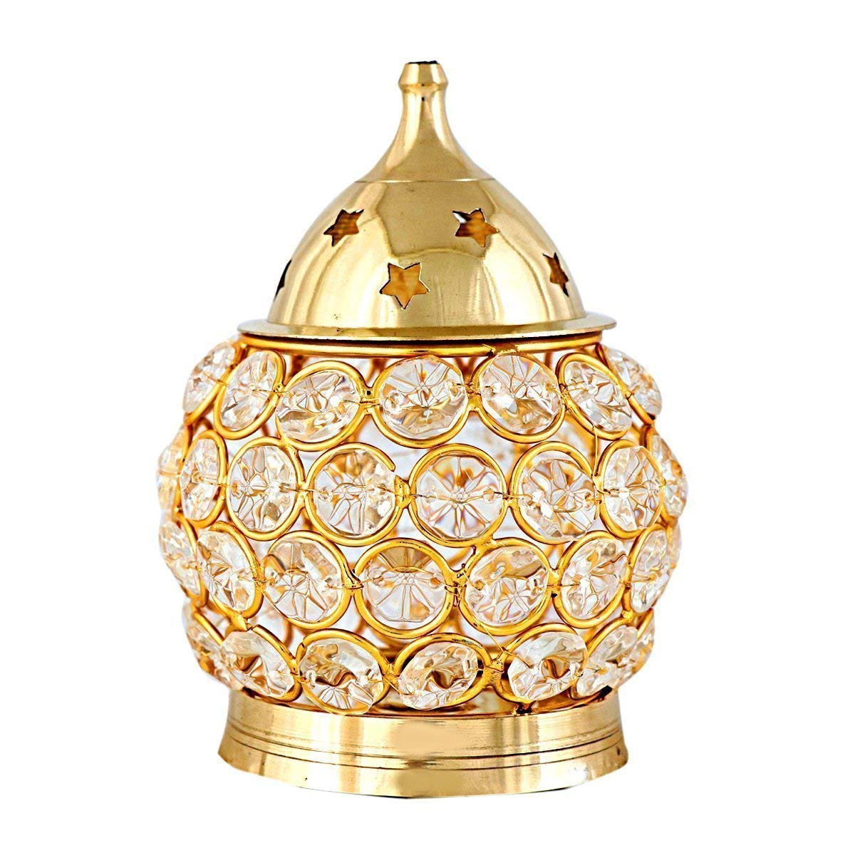 Navyaksh Brass Akhand Diya, Diamond Crystal Deepak/Dia, Akhand Jyot, Decorative Crystal Oil Lamp,Tea Light Holder Lantern, Brass Table Diya (Height: 4.5 inch) (Pack of 1)
