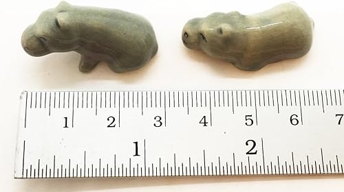 Miniatura 5 de WitnyStore Pequeña figura gris de hipopótamo de pareja de bebé de 1 pulgadas, hecha a mano, hecha a mano, hipopótamo, mamífero acuático africano,