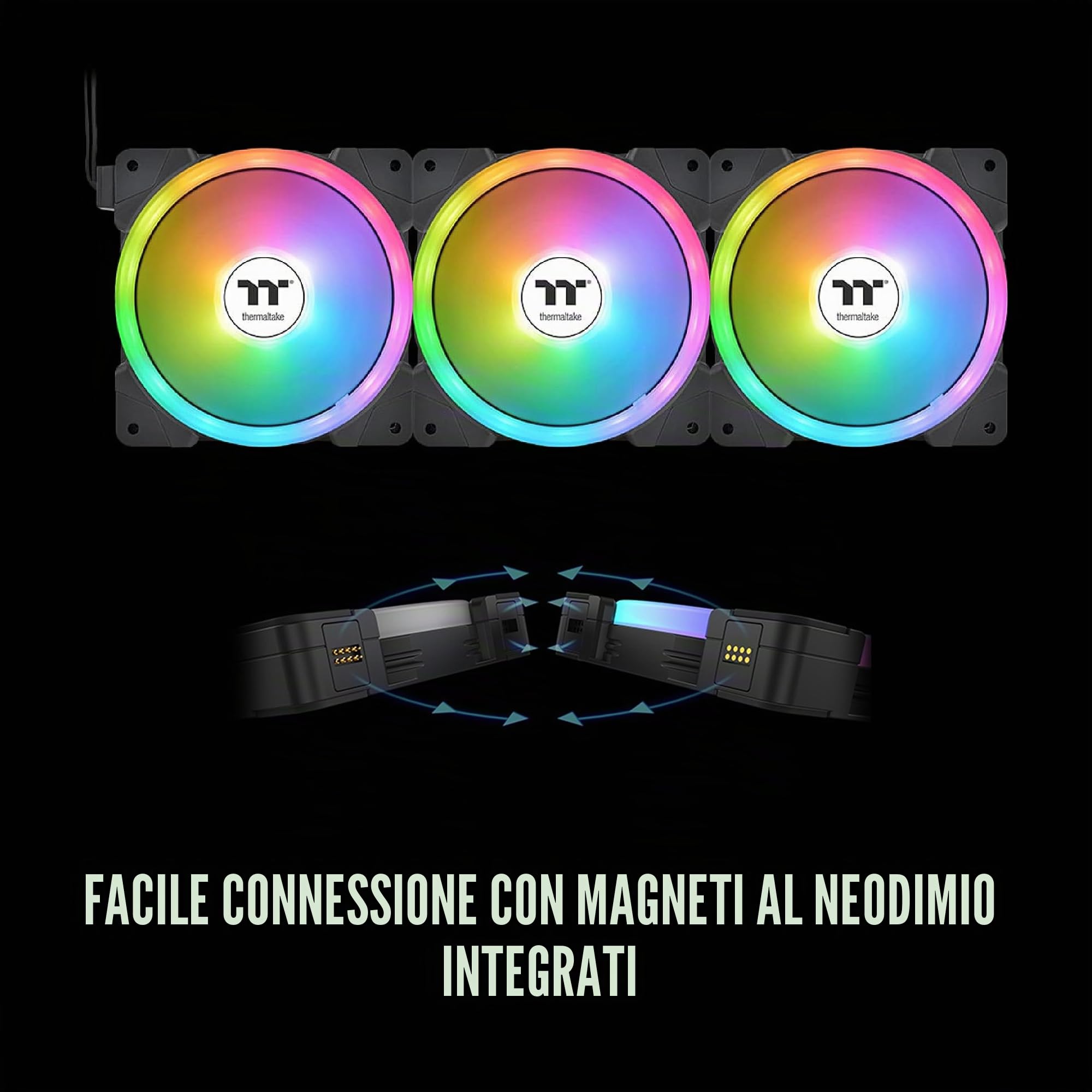Thermaltake SWAFAN EX 14 ARGB - Ventola di raffreddamento per PC, 3 ventole, 500~2000 giri/min, connessione magnetica, lame reversibili, sincronizzazione con software MB RGB, CL-F168-PL14SW-A, nero