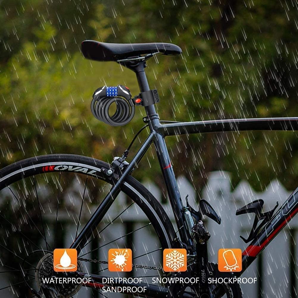 Lucchetto per Bicicletta, con Illuminazione Notturna a LED, Lucchetto a Combinazione, Lucchetto con Cavo in Acciaio per Mountain Bike, 120 cm / 12 mm