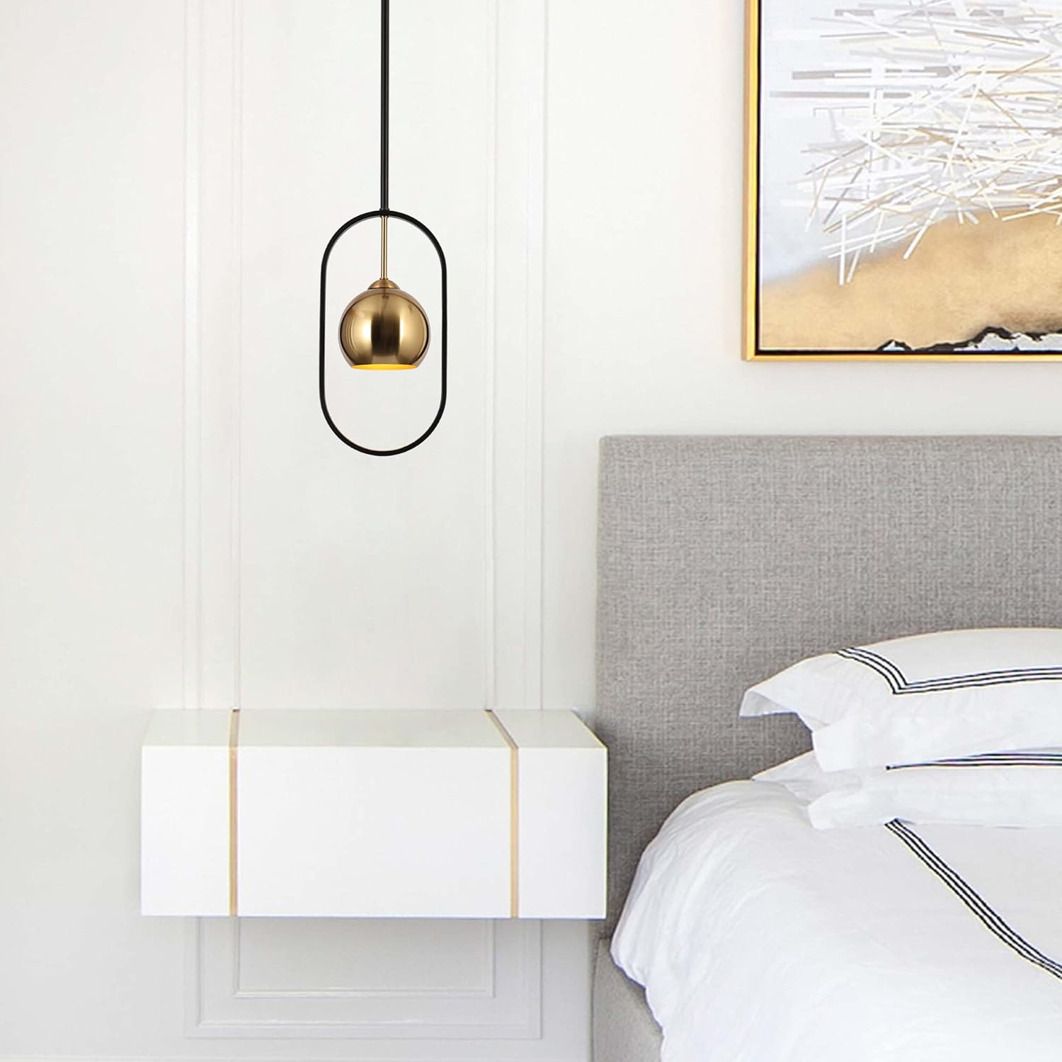 ZEVNI Black Pendant Light, Modern 1-Light Gold Globe Hanging Light Fixtures for Kitchen Island, Hallway, Dining Room, Foyer