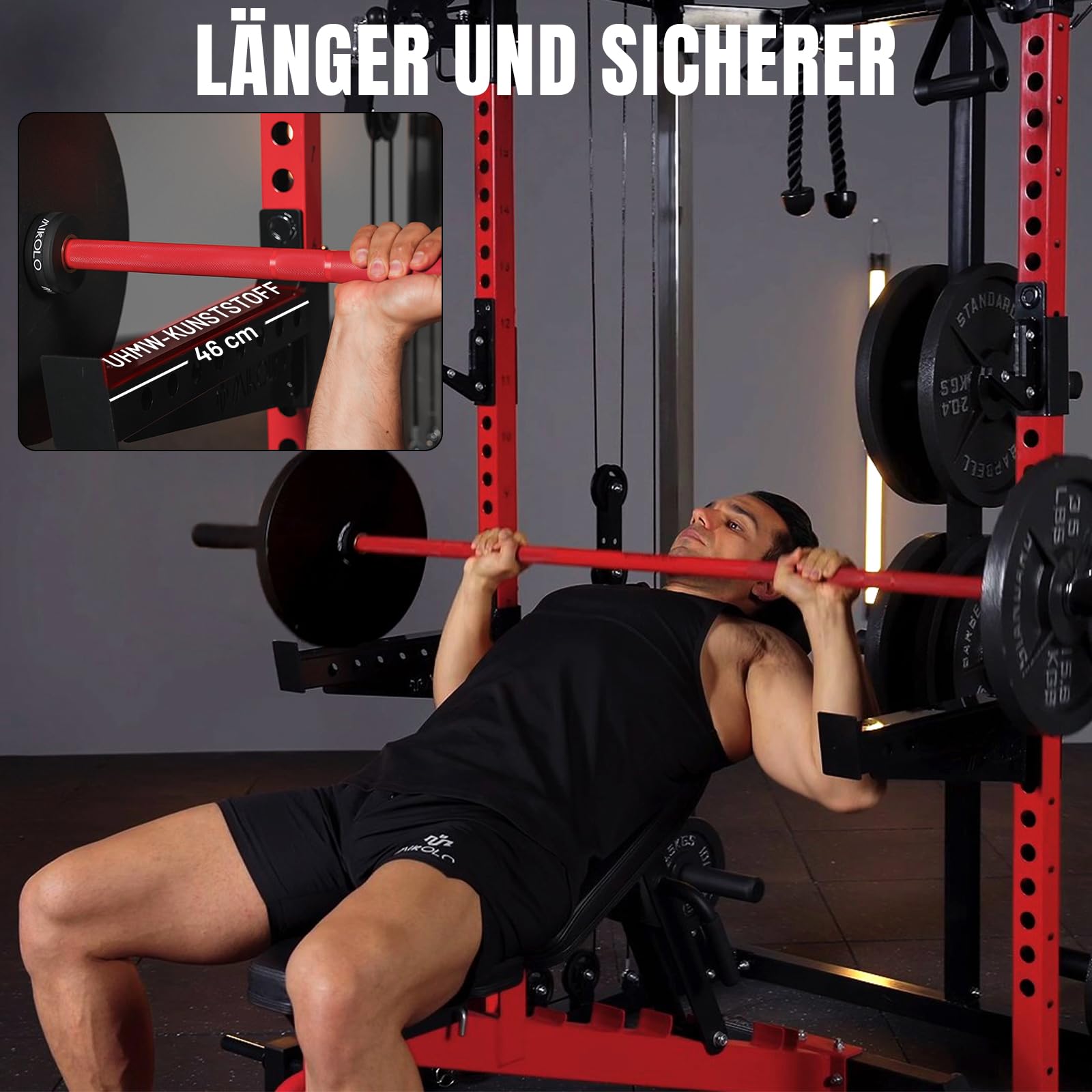 Power Cage, Power Rack mit Latzugstange, Kabelzugstation mit J-Hacken, Landmine, Band Peg, Battle Rope Seil, Squat Rack mit 680kg maximaler Belastung für das Heim-Fitnessstudio