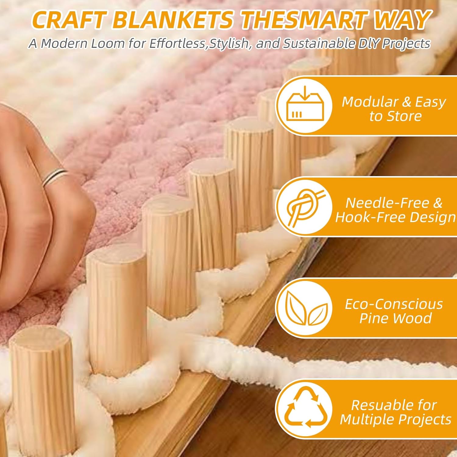 PULJOGDE 62" Chunky Blanket Loom,Wooden Loom for Chunky Blanket, Loom for Chunky Yarn, Frame Beginner Friendly Yarn Craft for Home Decor & Large Throw Blankets