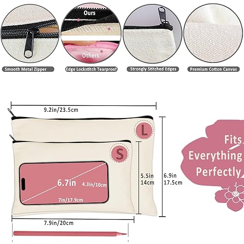 Vista 9 de Koolmox Bolsas de cosméticos a granel, 20 bolsas de maquillaje multiusos con cremallera, bolsa de lápices de lona, bolsa de lona beige a granel