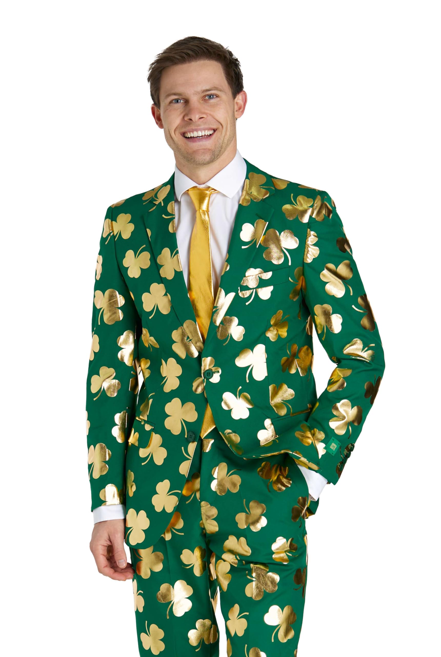 OppoSuits Camicia da uomo per festa di San Patrizio, vestibilità aderente, con 1 abbottonatura, colore: verde, Sig. Clover Clover, 56
