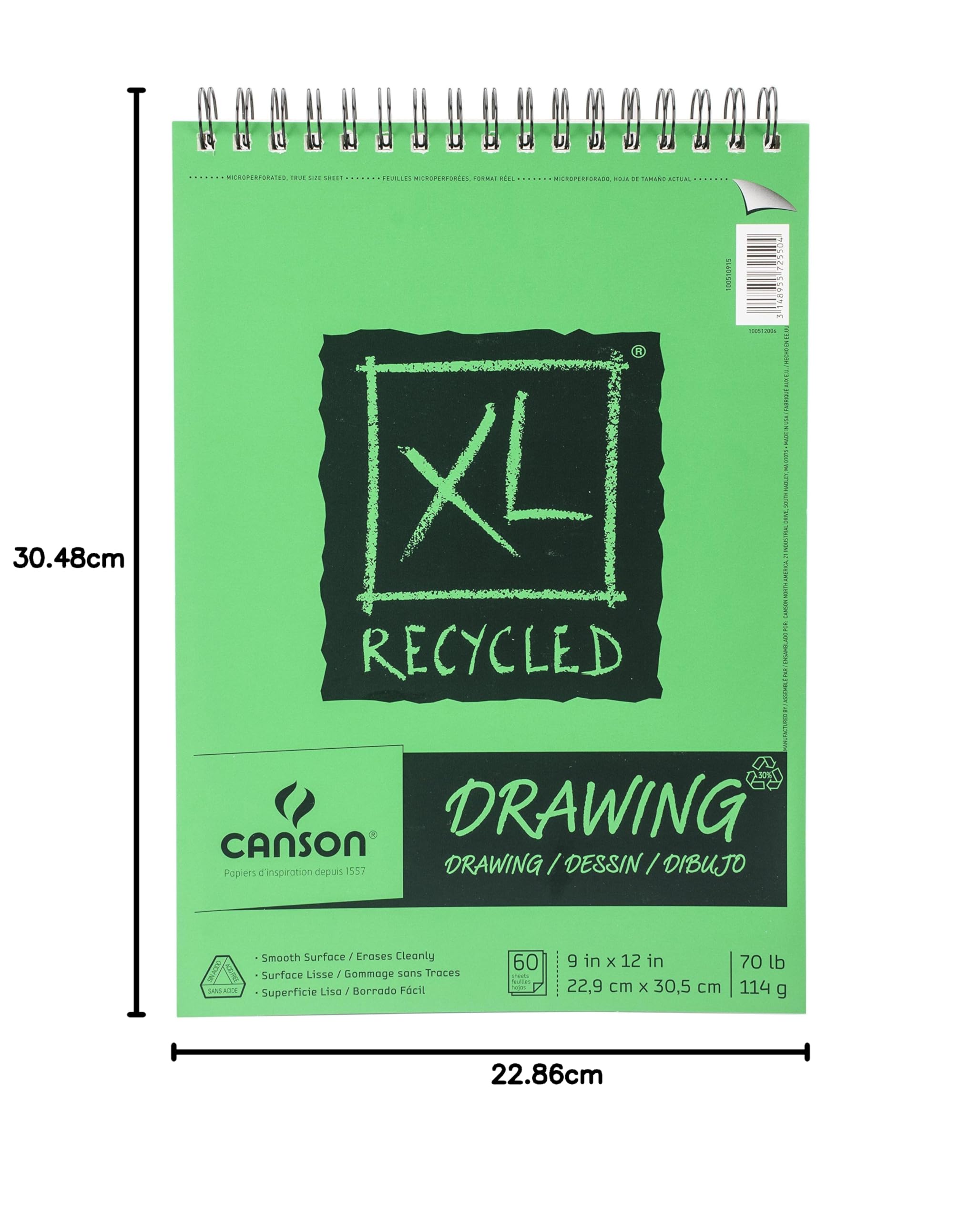 Canson XL recyclé Spirale Dessin Papier Pad 9 x 12-inch60 Feuilles