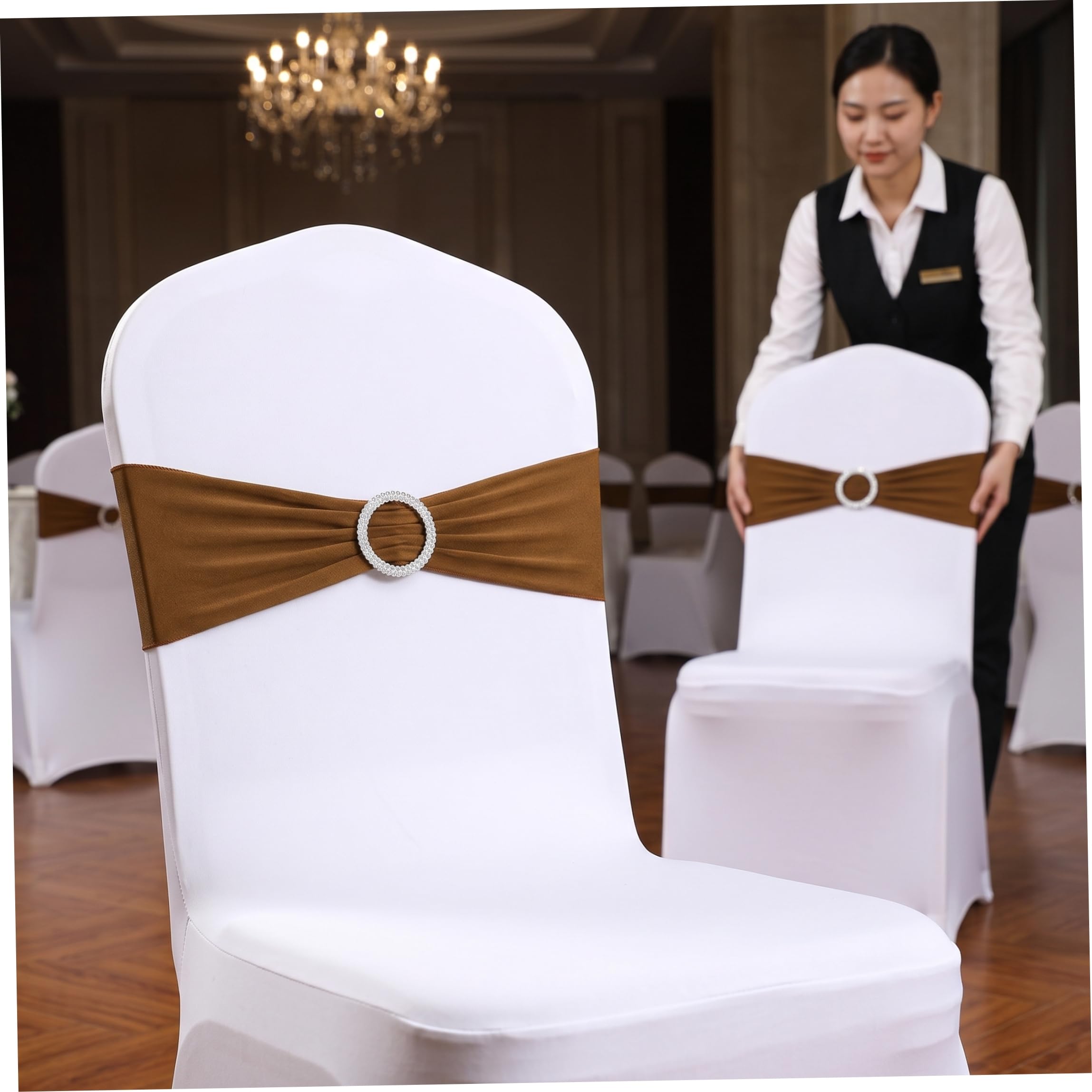 Jorzer Fasce per sedie Senza Lacci, Fasce per Fodere per sedie Fiocchi Decorativi per Matrimoni, casa ed Eventi caffè Leggero Confezione da 50