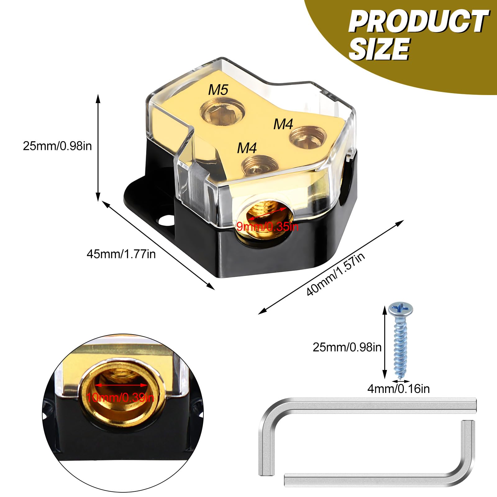 LPZMPZ 2-Wege Car HiFi Verteilerblock Power Reinkupfer Distribution Block 12v-Stromverteilerblock 1 In 2 Out Splitter für Car-Audio-Verkabelung KFZ Boot
