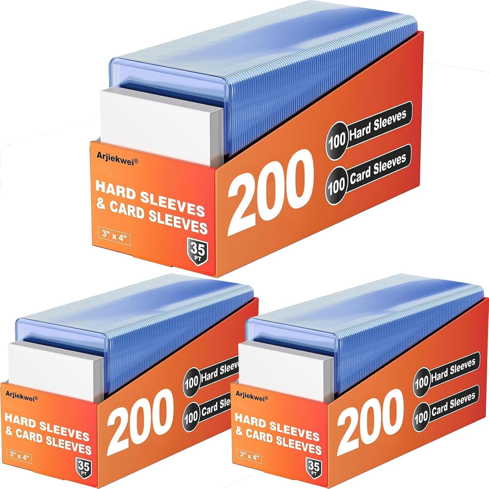600 Card Sleeves Hard Plastic, Arjiekwei 3"X 4" Trading Card Holder, 35PT | Baseball Cards Protectors for Sports Football Game Cards (300 Hard Sleeves + 300 Soft Sleeves)