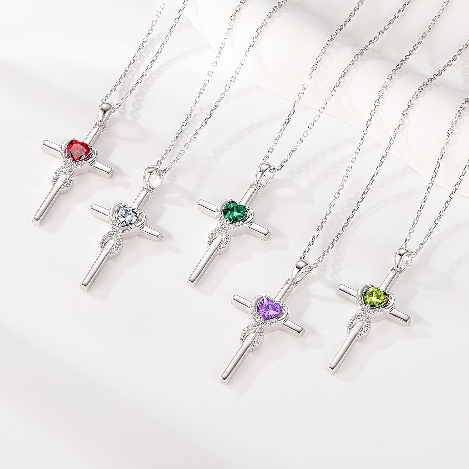 Iefil Cross Necklace for Women - 925 Sterling Silver Birthstone Necklace, Anniversary Birthday Gifts for Women Wife - Image 5
