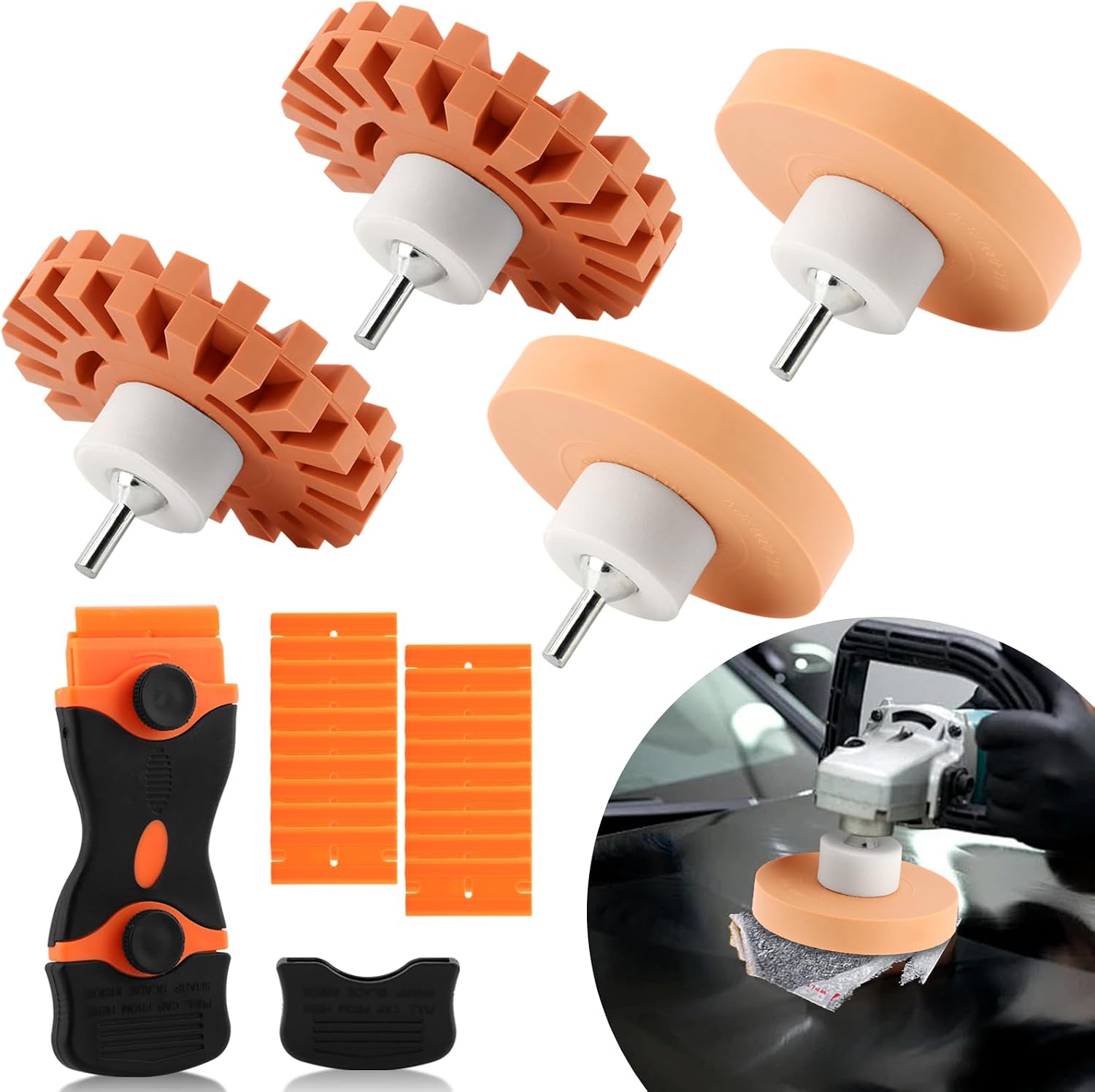 4 Pack Eraser Wheel Decal Remover Eraser, 2pcs 3.5 Inch and 4 Inch Rubber Power Drill Attachment Car Adhesive, Drill Adapter Vinyl Remover for Vinyl Decals, Labels
