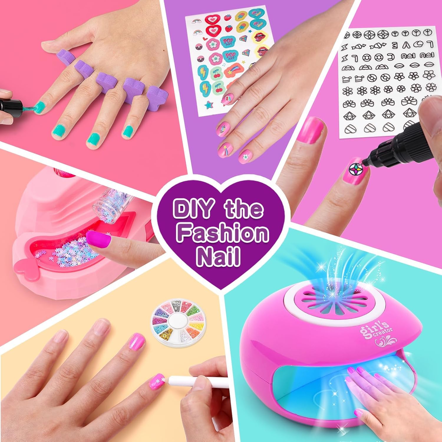 Nagelstudio Kinder Mädchen Geschenk 6 7 8 9 10 11 12 Jahre, 3 in 1 Nagellackstift Nageltrockner Peel Off Nagellack Kinder Nageldesign Nagelset Geburtstag Geschenke Mädchen Spielzeug 7-10 Jahre