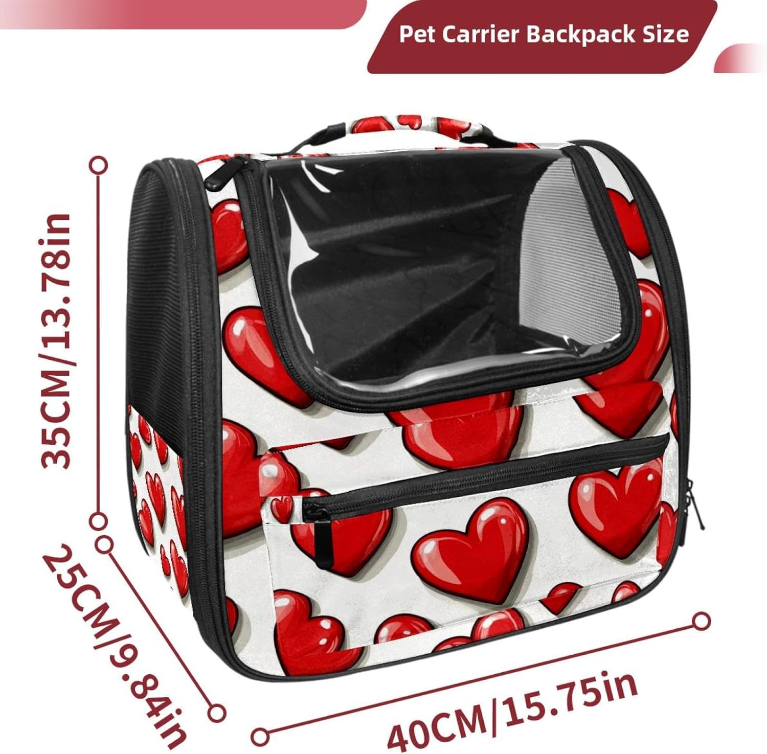 Portable Travel pet Backpack Carrier Hamster Bag Small Dog cat Carrier Breathable Hang Bag, Red Hearts Seamless Pattern (2)