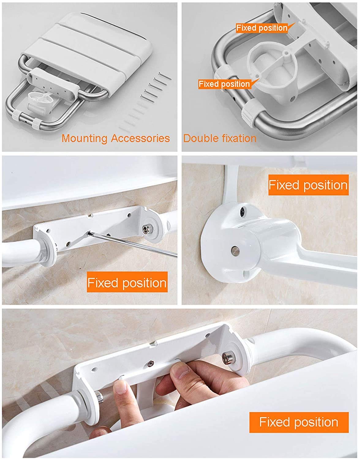Asiento de Ducha de Pared, Asiento de Ducha Abatible, Asiento de Ducha para Ancianos, Mujeres Embarazadas Y Discapacitados Pesa 200 Kg, Resistente Al Desgaste Y Antideslizante White