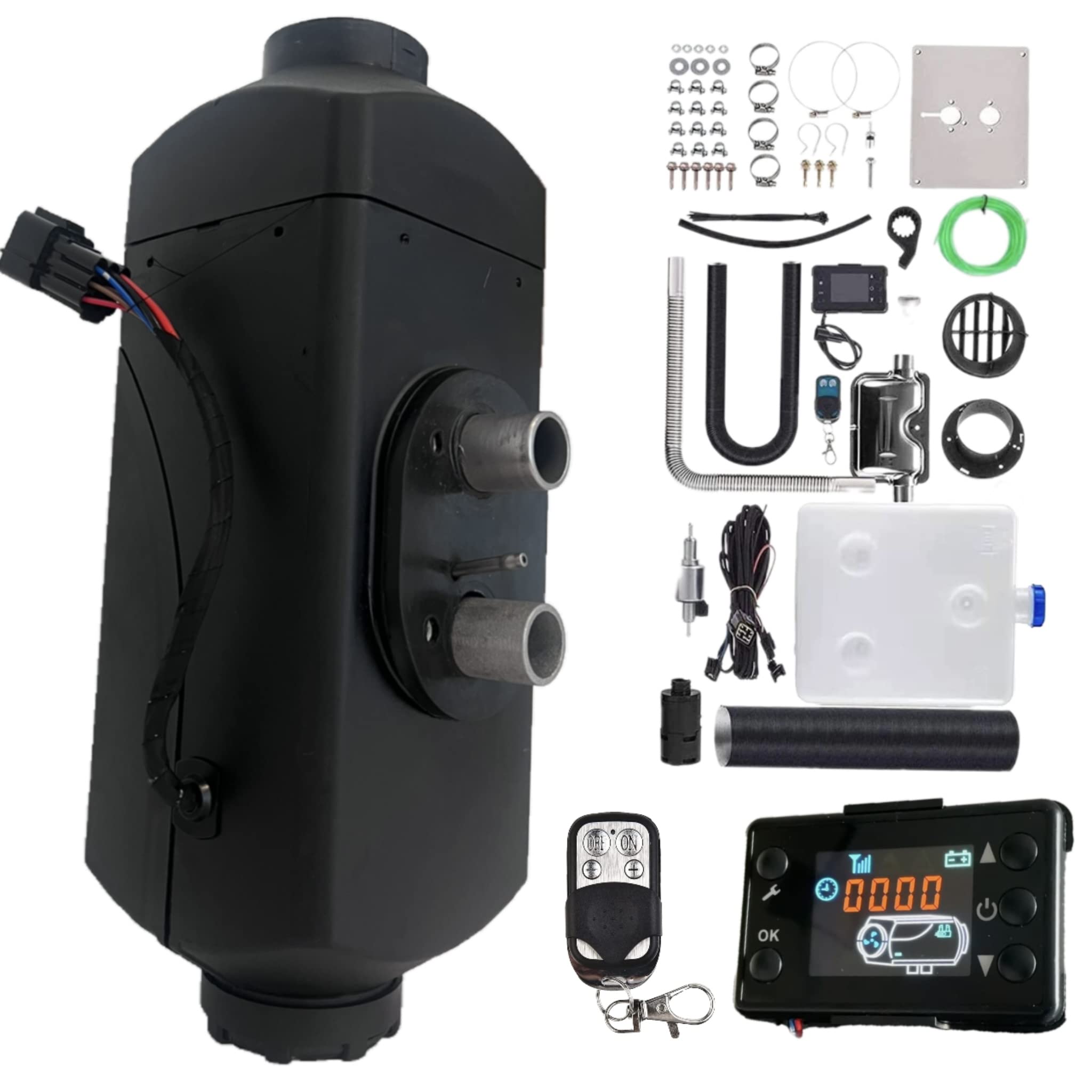 Ogrzewacz postojowy Air, 12 V, 2 kW, Diesel, z przełącznikiem LCD, pilotem i tłumikiem, zbiornikiem 10 l do samochodów osobowych, ciężarowych, kamperów, łodzi, do użytku wewnątrz pomieszczeń i innyc