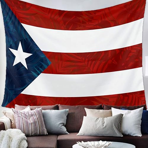 Miniatura 2 de Tapiz para colgar en la pared, tapices estéticos de bandera de Puerto Rico, estrella de hojas de palmera, rayas rojas y azules, tapiz patriótico