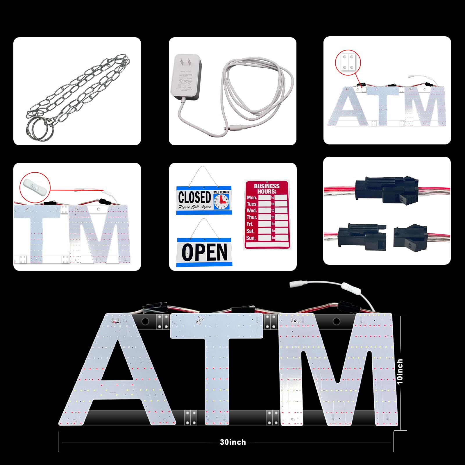 Cartello LED ATM, insegne al neon super luminose per banche, supermercati, minimarket, 30,5 x 15,2 cm, durevole, a risparmio energetico, facile da installare, ideale per la decorazione della finestra