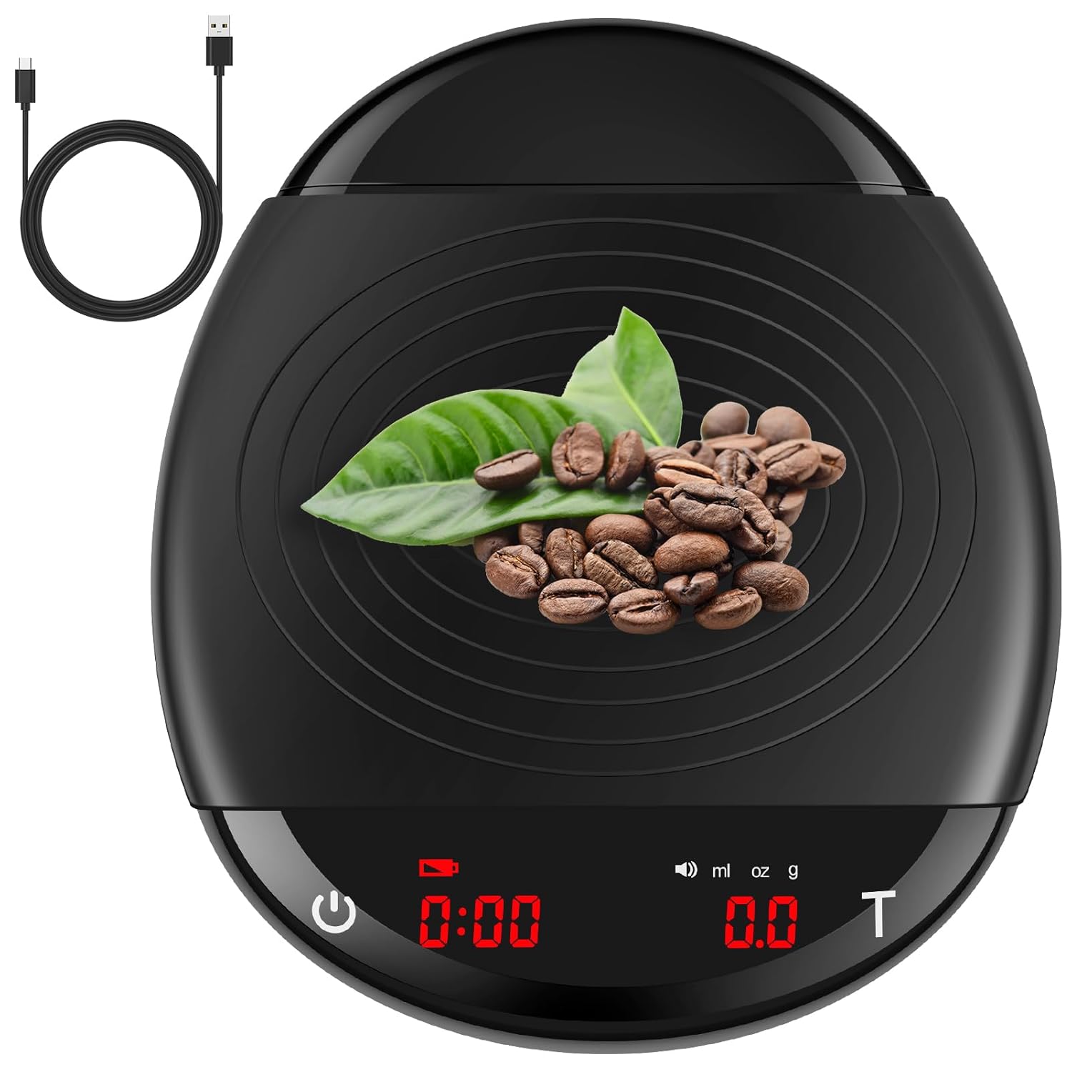 Digital Coffee Scale with Timer and Tare Function Rechargeable Espresso Scale 0.1g High Precision Smart Scale Portable Kitchen Scale for Food Cooking Measuring Black