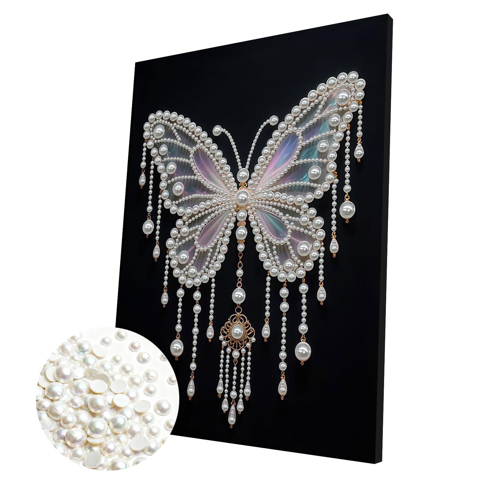 DIY Pearl Painting Kit with Wooden Frame, 3D Plastic Pearl Gemstone Ocean Art Craft for Adults Beginners, Diamond Art Kits for Adults, Home Wall Decor Ready Gift for Women(Butterfly A)(30 * 40cm)