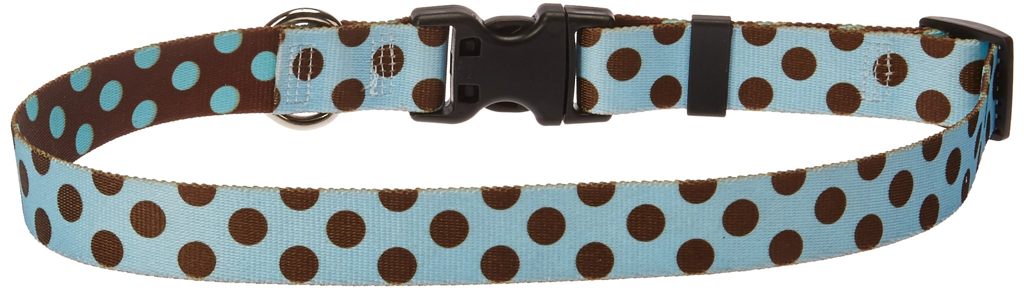 Yellow Dog Design Standard Easy-Snap Collar, Blue/Brown Polka Dot, Large 18" - 28"
