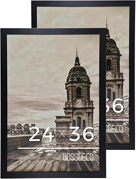 QDSSDECO 24" x 36" Poster Frame with Wood and Plexiglass, 2 Pack Black | Horizontal or vertical display, wall-mount ready, gallery-style look, ideal for prints, photos, artwork, and certificates