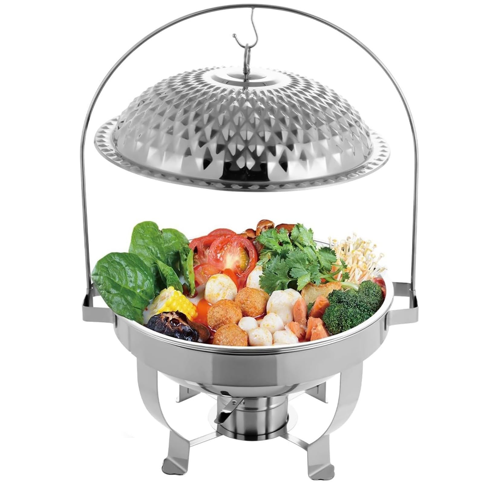 Scaldavivande rotondo in acciaio inox, con gancio, ideale per catering, buffet e feste