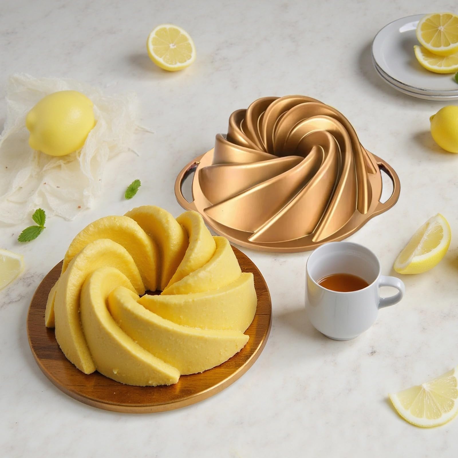 Moule à kouglof Heritage, doré 10 tasses, moule à gâteau en aluminium 24 x 9,5 x 29 cm, revêtement antiadhésif, design cannelé
