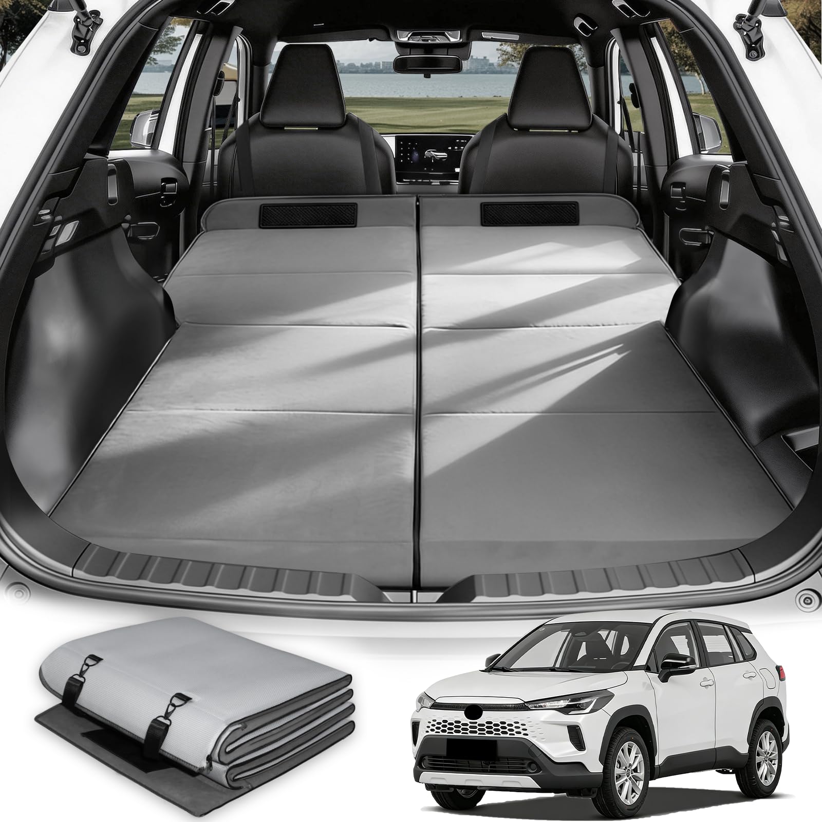 Car Bed for Toyota Corolla Cross, Foldable Non Inflatable Memory Foam Camping Mattress, Thickened Portable SUV Trunk Sleeping Pad, Air Mattress Upgrade for Family Camping Essentials, Gift for Car Guys