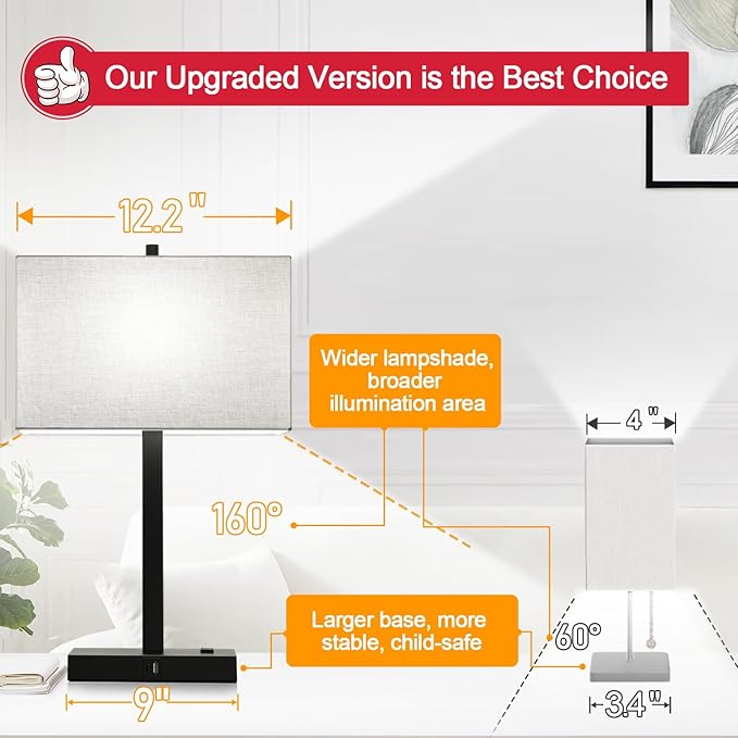 Lámpara de Mesa Táctil 21" con 2 USB y Enchufe, Regulable, Juego de 2 miniatura 3