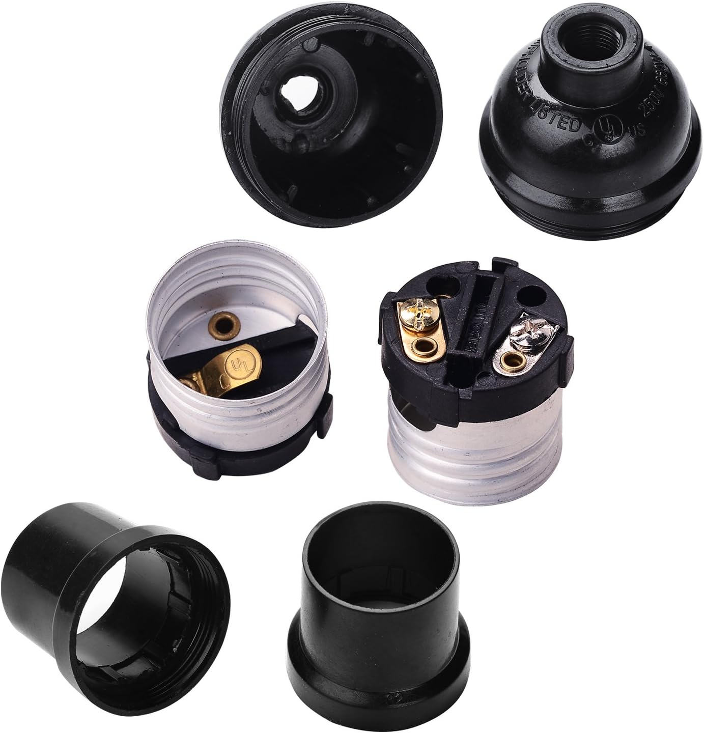 E26 E27 Light Socket,8-Pack Black Edison Retro Pendant lamp Holder, E26 E27 Plastic Standard Screw-in Socket Maximum Wattage 250W Heat Resistant Up to 200℃ Fire Resistant