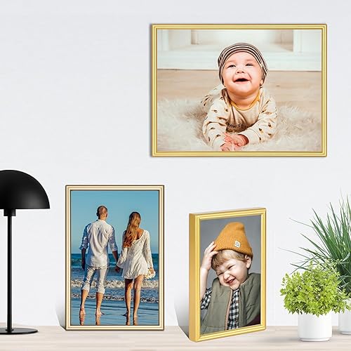 Vista 39 de Marco de fotos de 4 x 6 pulgadas, color dorado mate, moderno, simple, delgado, de aluminio, con vidrio real HD, pantalla para collage de mesa