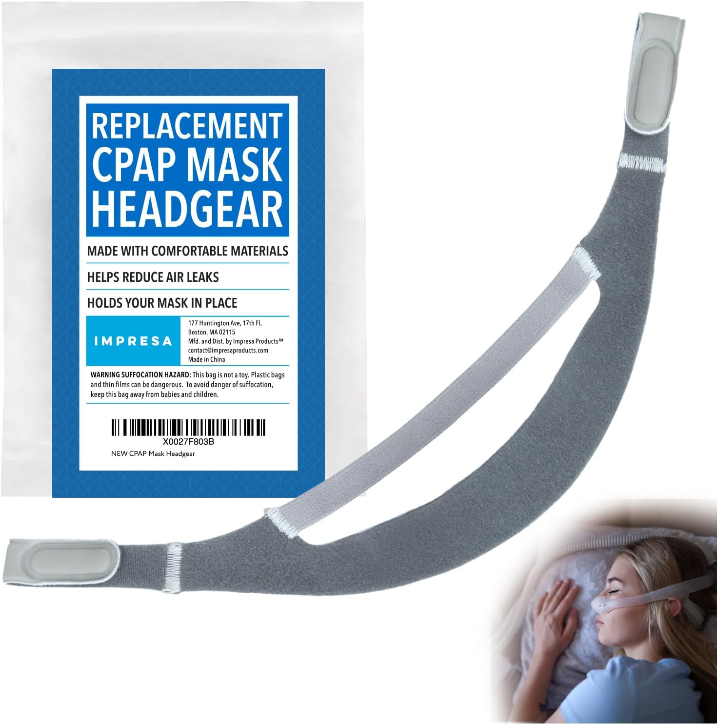 Impresa Replacement CPAP Mask Strap - Compatible with Philips Respironics DreamWear & ResMed AirFit N30i Headgear & P30i Headgear - Adjustable Stretchy Fabric & Foam Mask Strap - Leak-Free Fit