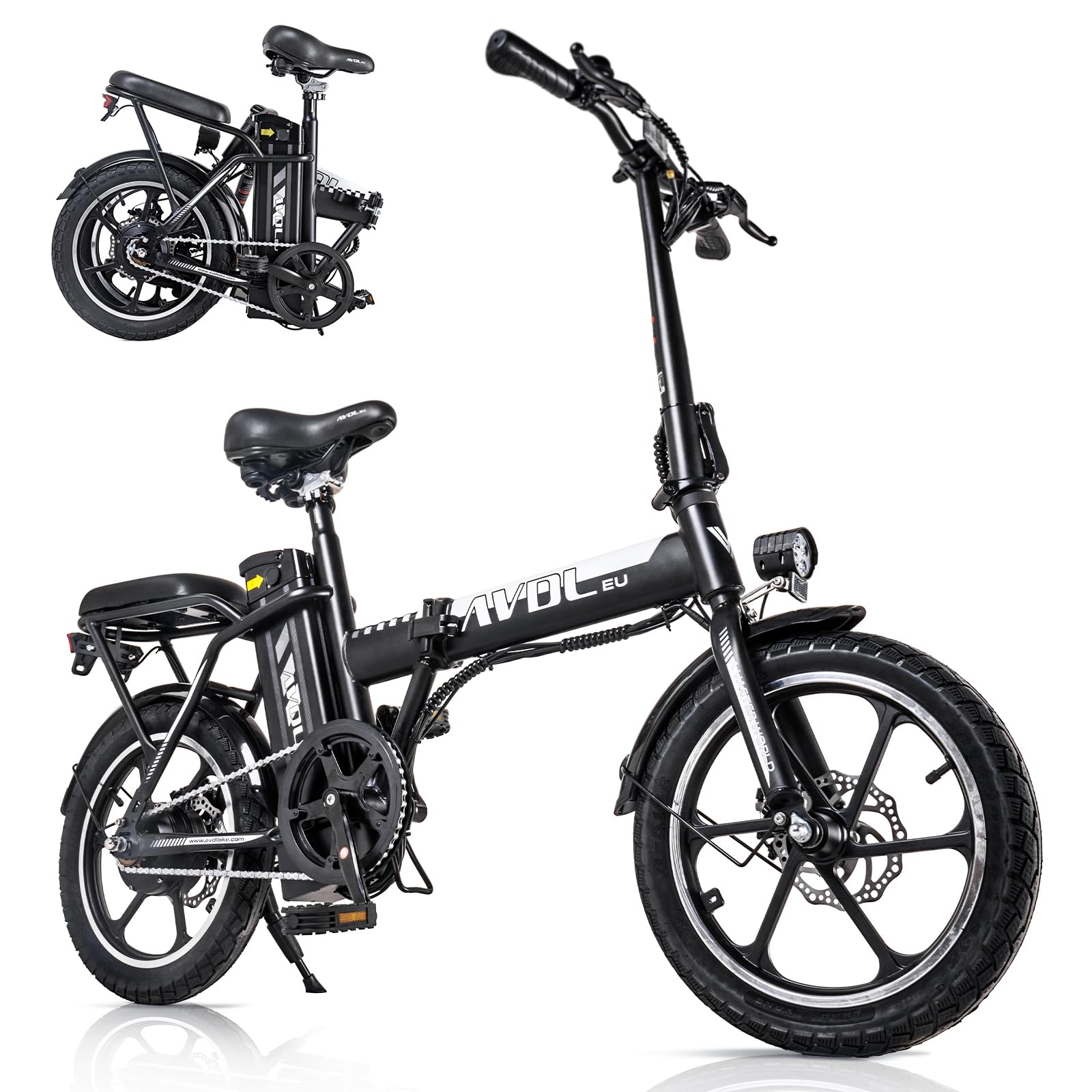 Bici Eléctrica Plegable 16" para Adultos, Bicicleta Eléctrica Hombre Mujer, Batería Extraíble 36V 12,8Ah, E Bike Urbana hasta 25 km/h, Frenos de Disco, Asiento Ajustable, Pantalla LCD, Negro