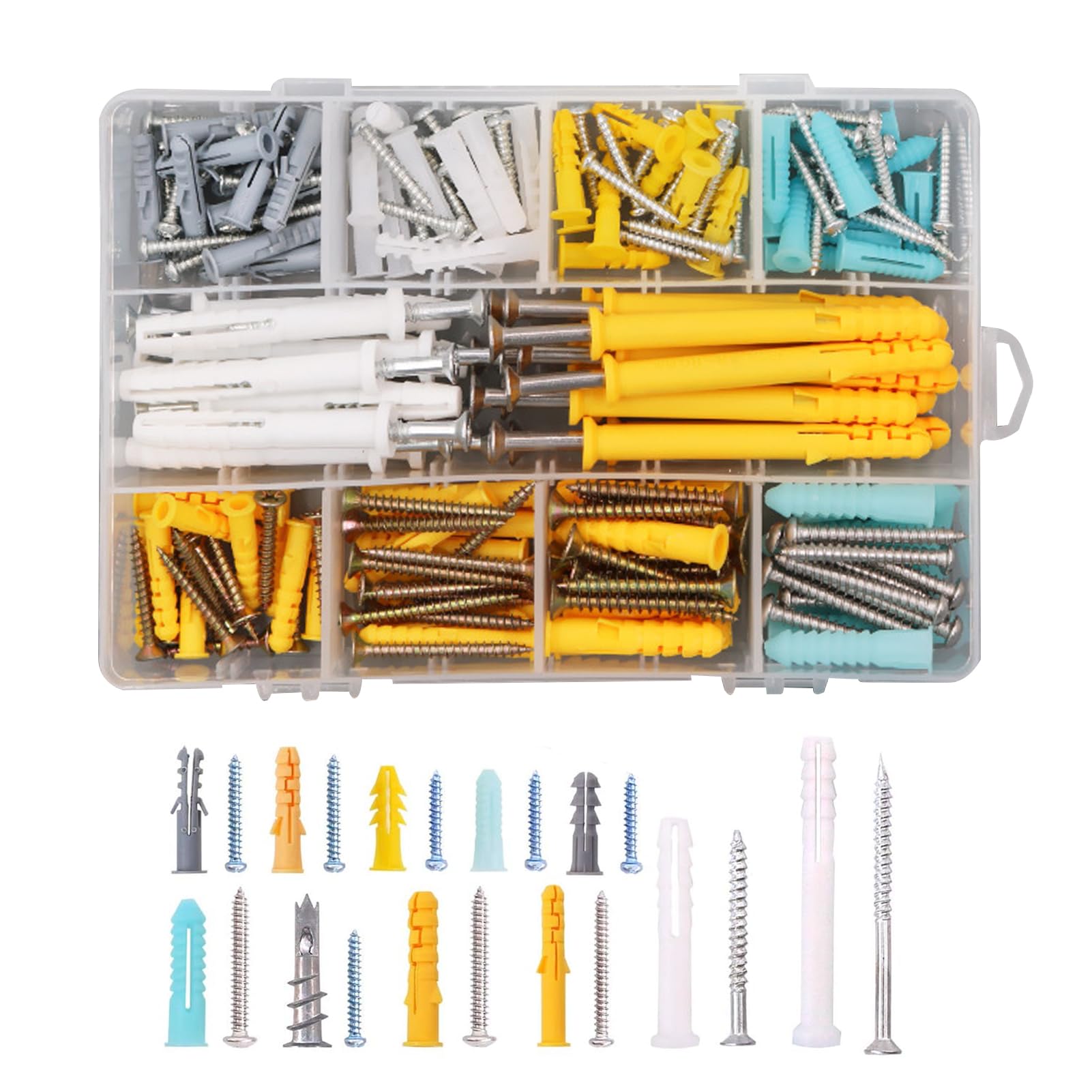 Beauenty200 PCS Self Drilling Drywall Anchors Set Wall Plug Assortment Self Tapping Screws Kit