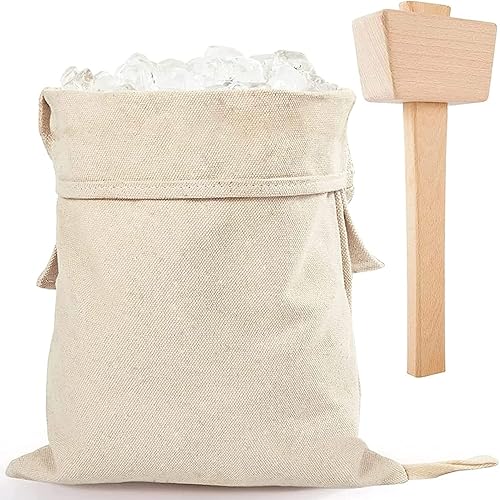 Juego de bolsas profesionales Lewis y mazo de hielo, 15.3 x 8.6 pulgadas, bolsas de hielo trituradas de lona reutilizables con mazo de madera para