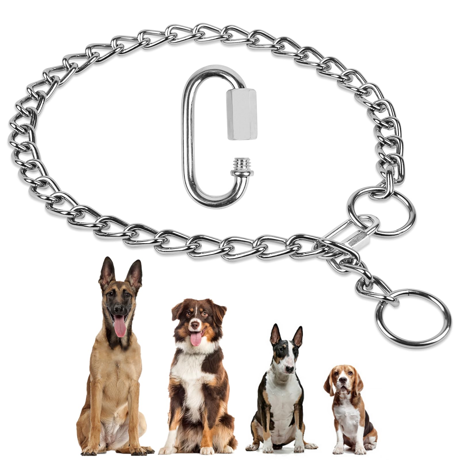 AUAUY Collar Perros Cadena, Metal Collar Adiestramiento Perros, Cadena de Collar de Entrenamiento, Collar Cadena Perro con Anillo de ConexióN para Perros PequeñOs, Medianos y Grandes (4.0mm*65cm)
