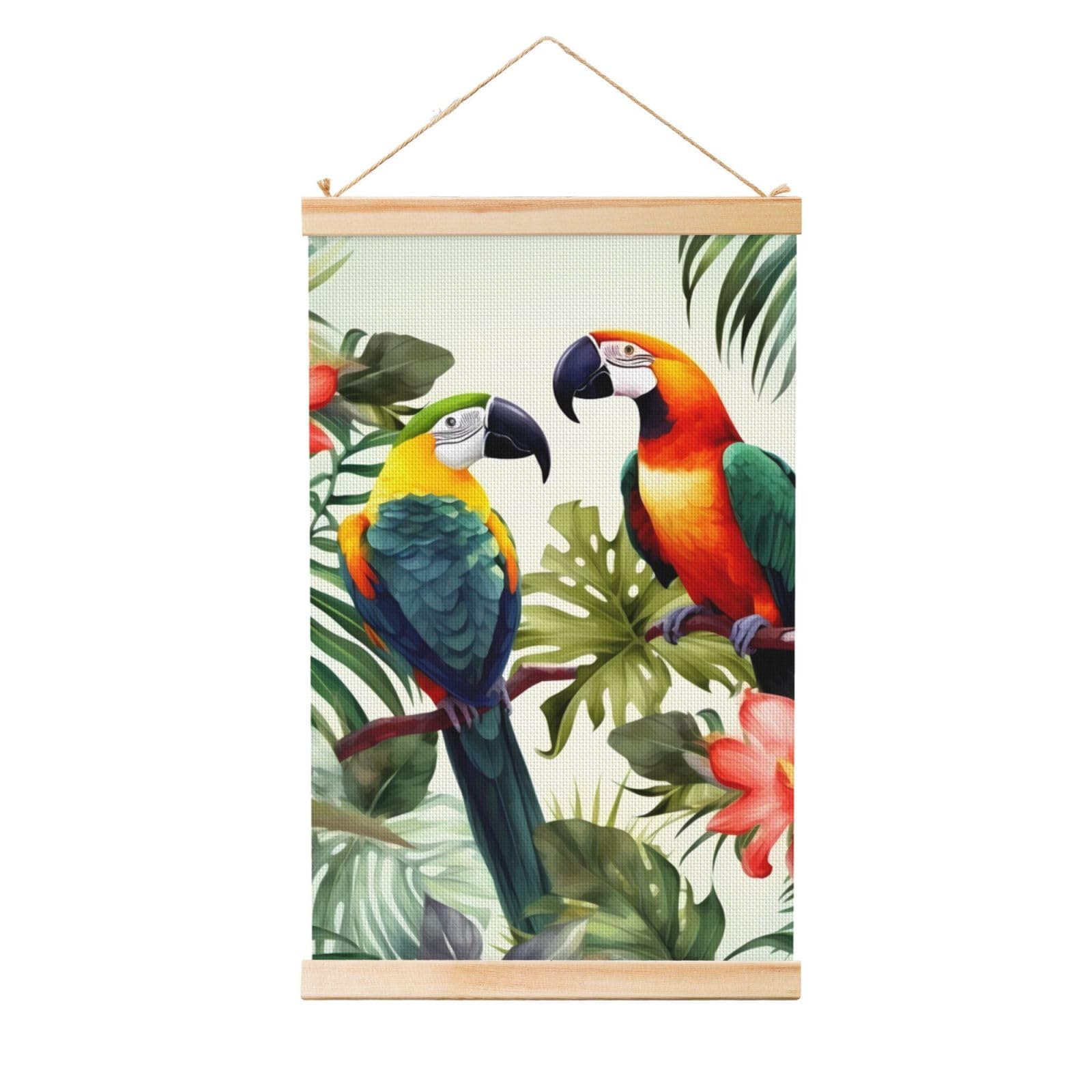 Toucans Parrot palm tree leaves Posters Wooden Shaft Hanging Poster Canvas Prints Scroll Wall Art Painting Vintage Wall Banner Modern Artwork Decor for Home Decor Ready to Hang 20"x30"