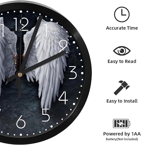 Miniatura 2 de Reloj de pared, alas de ángel rotas de 9.8 pulgadas, silencioso, sin tictac, fácil de leer, moderno, decorativo, para el hogar, oficina, escuela