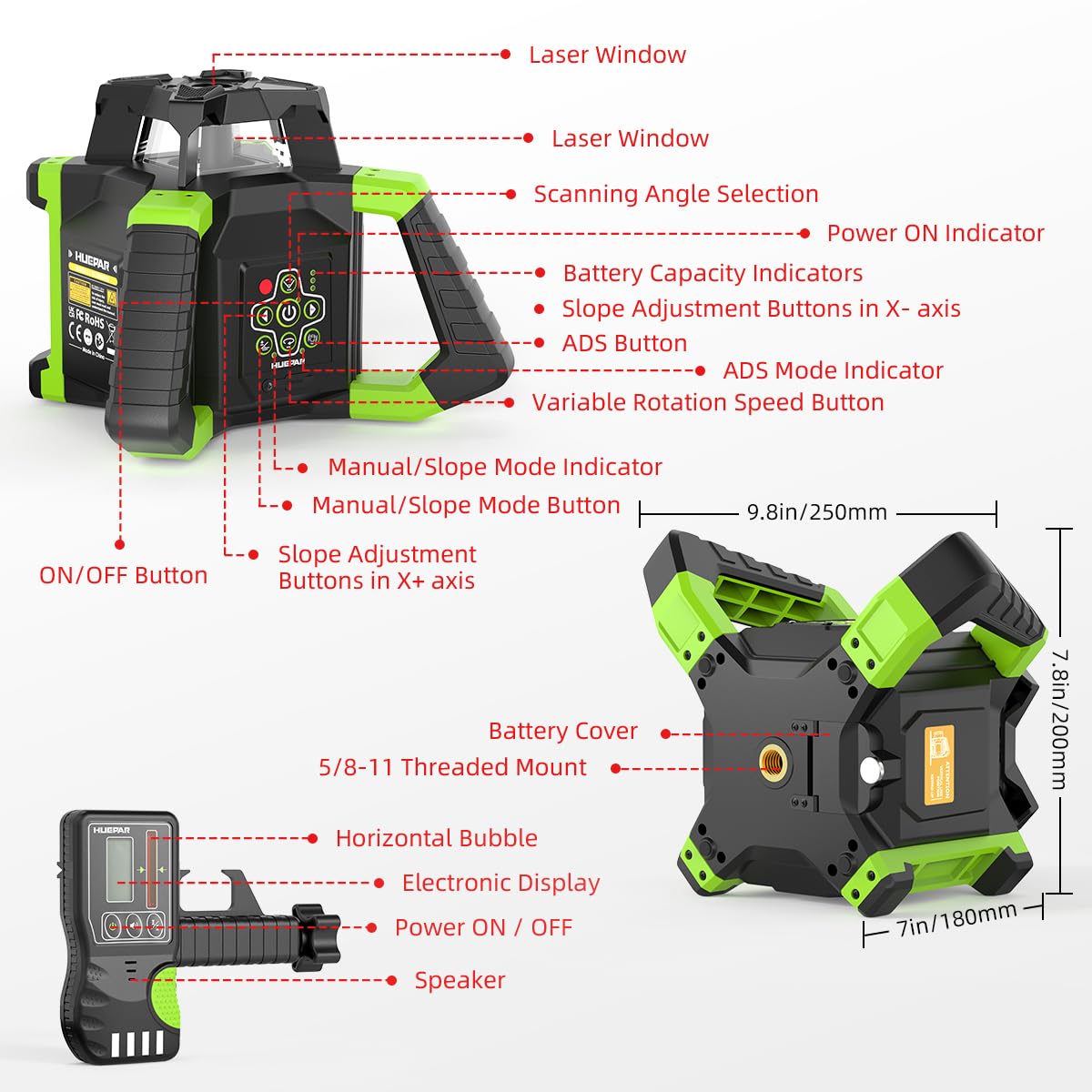 Huepar Rotary Laser Level - 360° Beam, FREE SHIPPING -8