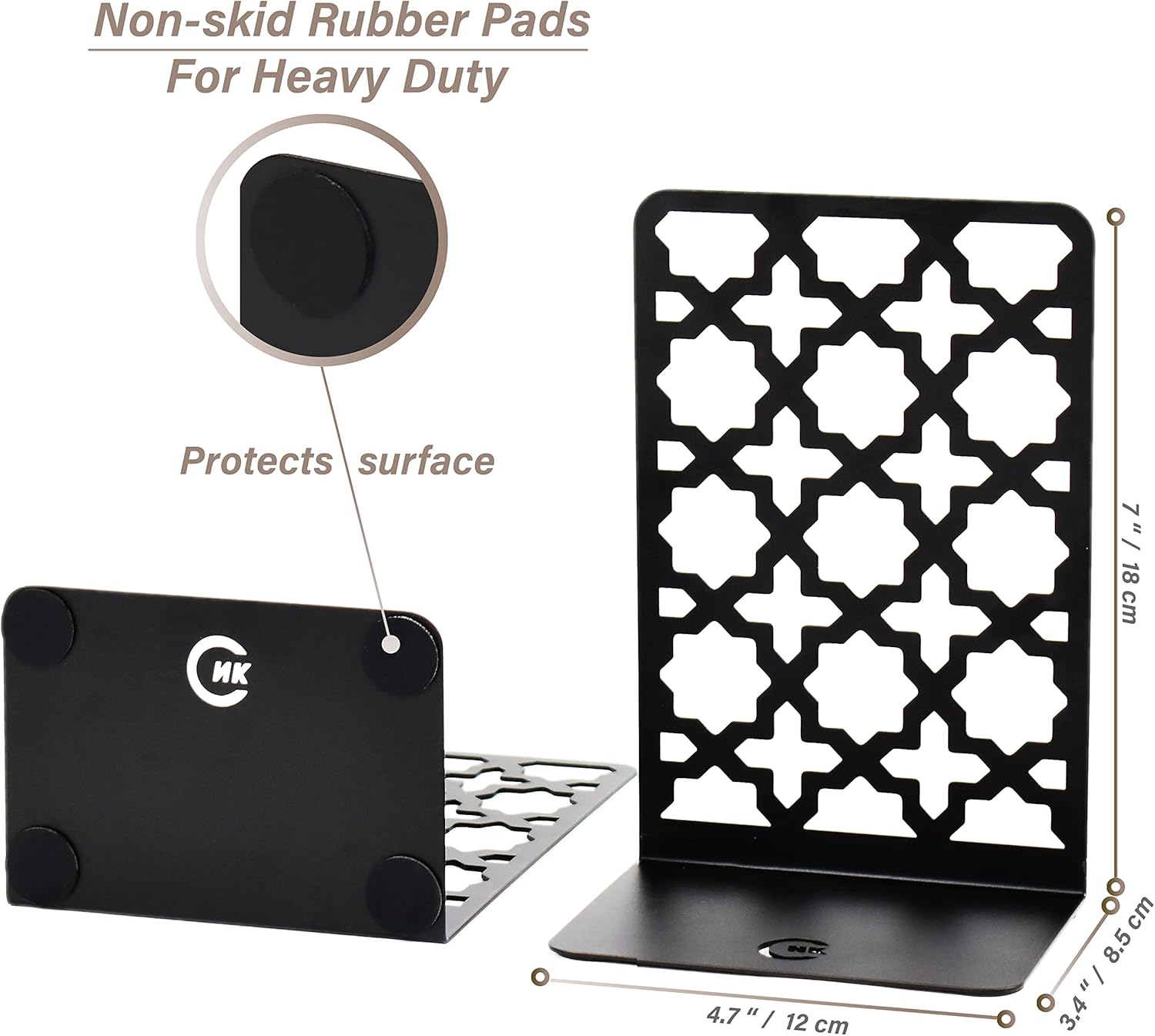 CNK Book Ends Bookends for Decorative Books Holder Bookend Shelves End Hold Heavy Duty Holders Stoppers Metal Stopper Cute Boho Bookshelf Holds Cookbook Office Home Set of 2 Bookends Pair Black