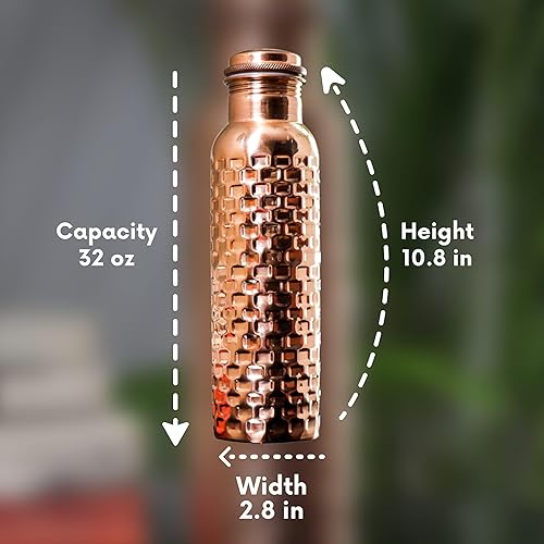 Miniatura 4 de Craft Trade Juego de 2 botellas de cobre puro con tapa y bolsa de transporte para agua potable, sin BPA, a prueba de fugas, aumenta la inmunidad y