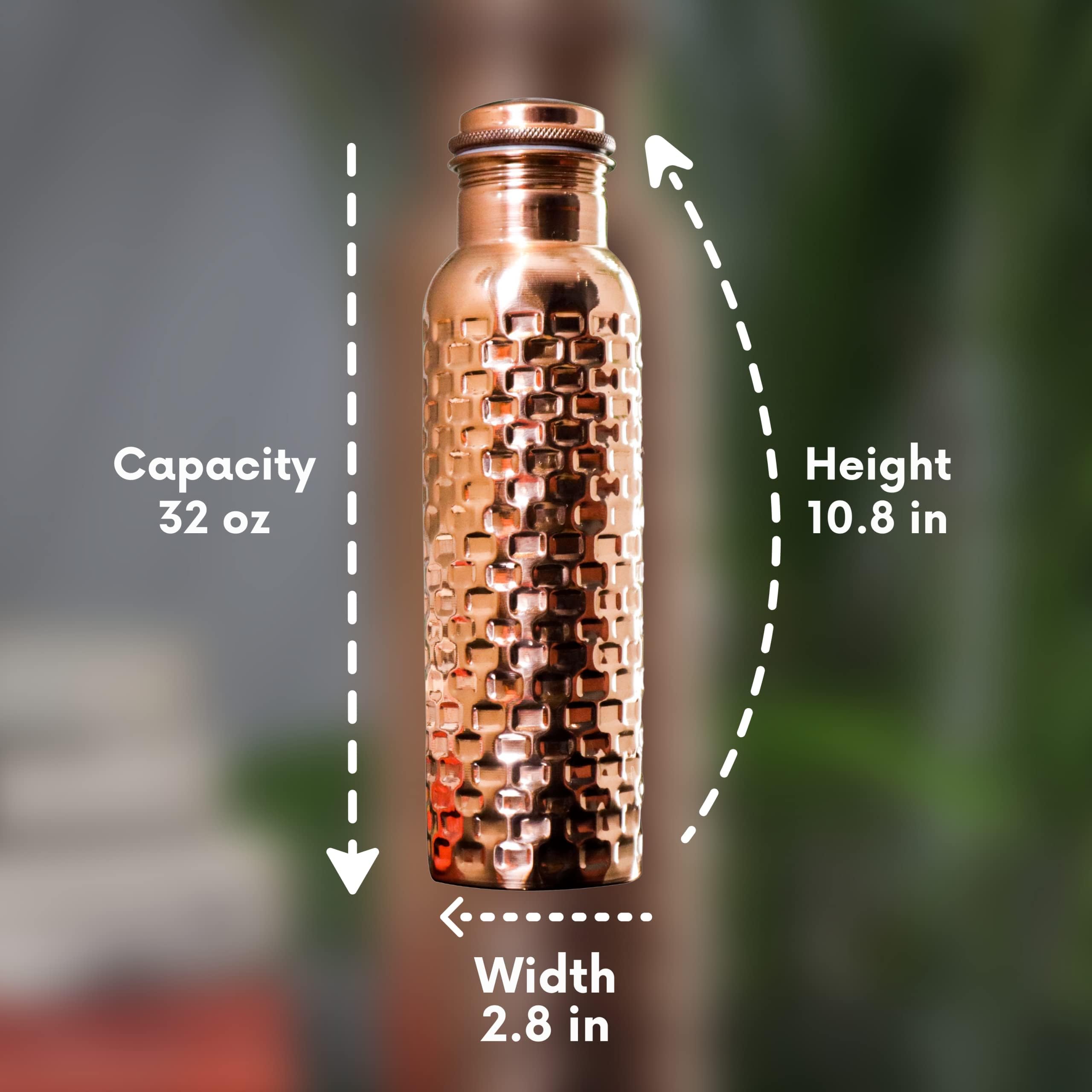 Craft Trade Set of 2 Diamond Pure Copper Bottle with Lid and Carry Bag for Drinking Water BPA Free Leak Proof Boosts Immunity & Liver Health - Image 4