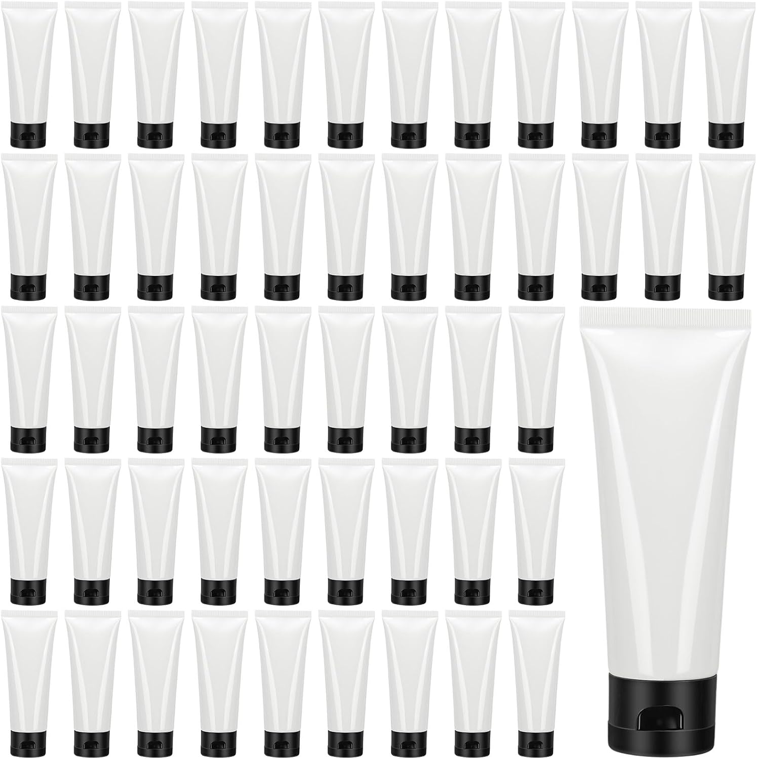 50 Ml/1.7 oz 50 Pcs Empty Refillable Squeeze Tubes,White Cap | Plastic Clear Soft Cosmetic Lotion Bottles with Flip Top Caps Travel Size Containers for Shampoo, Facial Cleanser, Cream