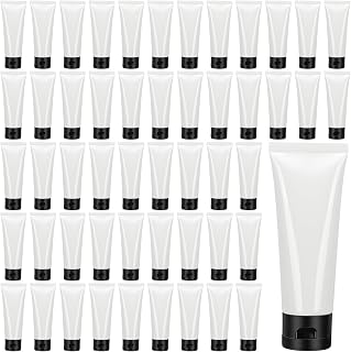 50 Pack Empty Refillable Plastic Squeeze Tubes Clear Soft Cosmetic Lotion Bottles with Flip Top Caps Travel Size Containers for Shampoo, Facial Cleanser, Cream(Black Cap,50 Ml/1.7 oz)