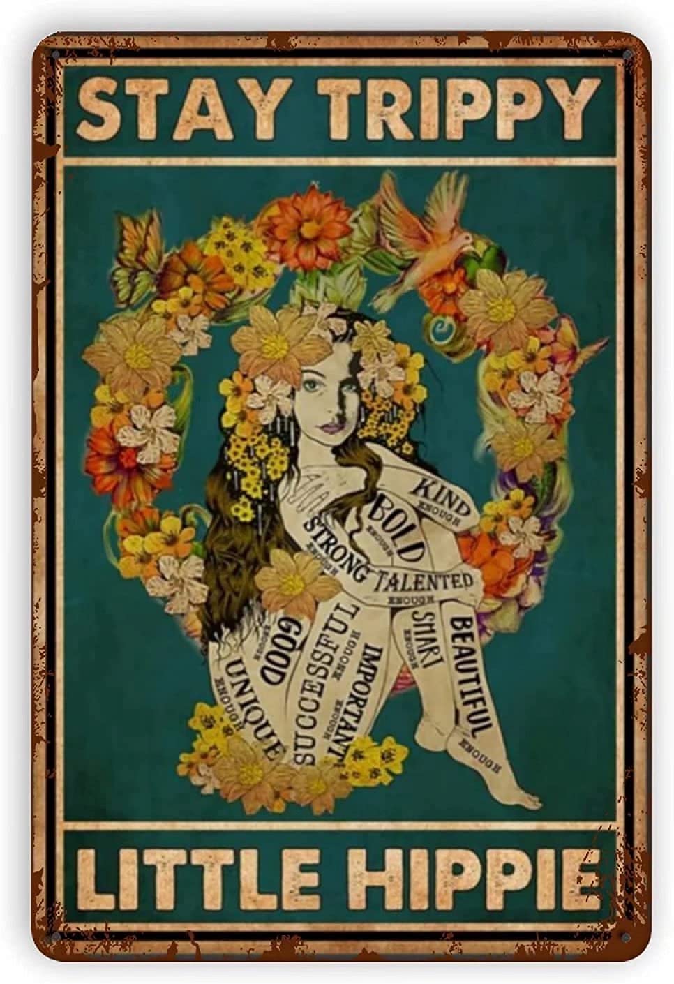 Tin Sign Beauty Flower Wall Retro Tin Sign,Bathroom Decoration for Bars,Restaurants,Cafes and Bars,New Year,Metal Sign 12x16 Inches