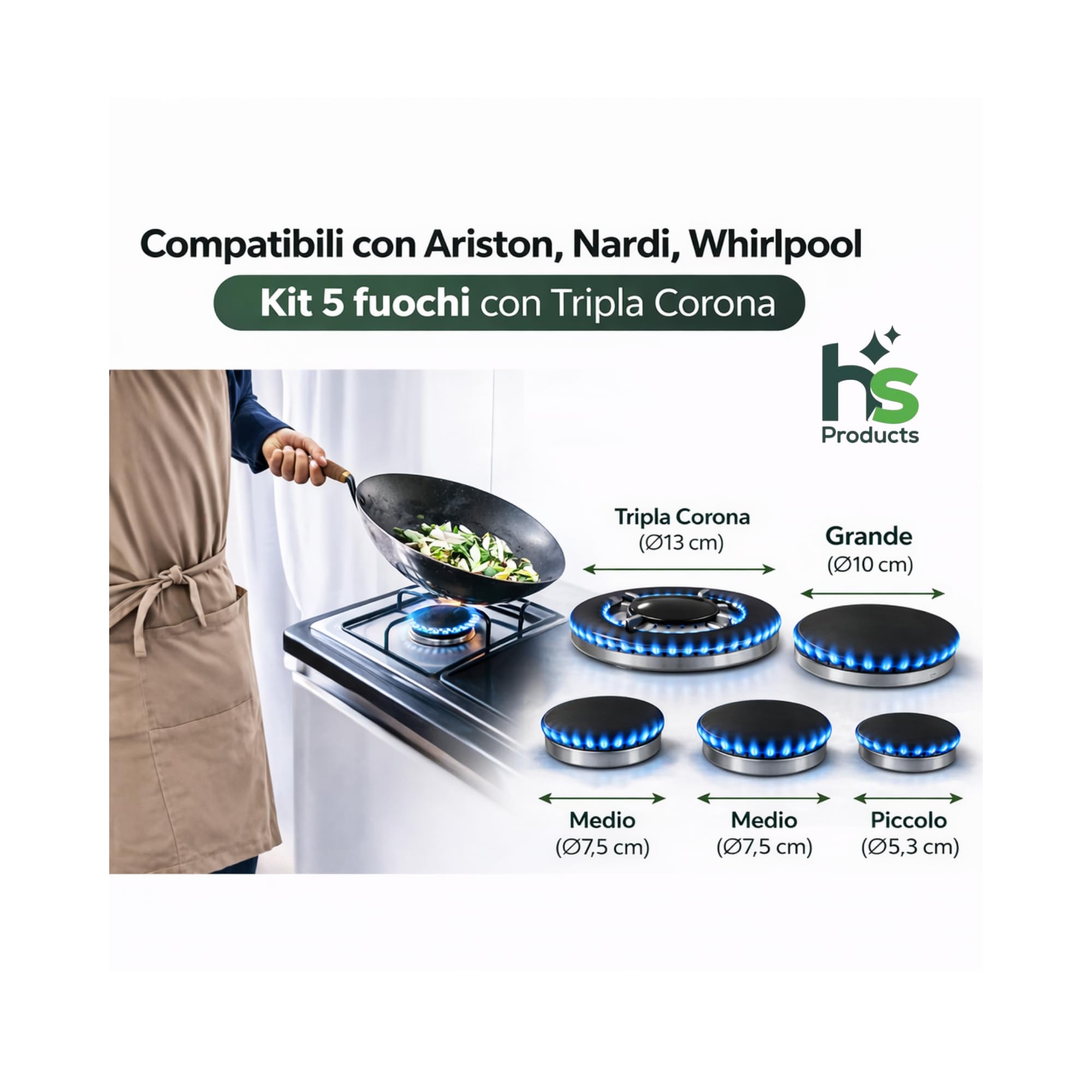 Kit Ricambi Cucina a Gas 10 Pezzi | 5 Bruciatori + 5 Piattelli Compatibili con modelli, Nardi, Ariston, Indeset,Hotpoint |Accessori Fornelli Alta Qualità"