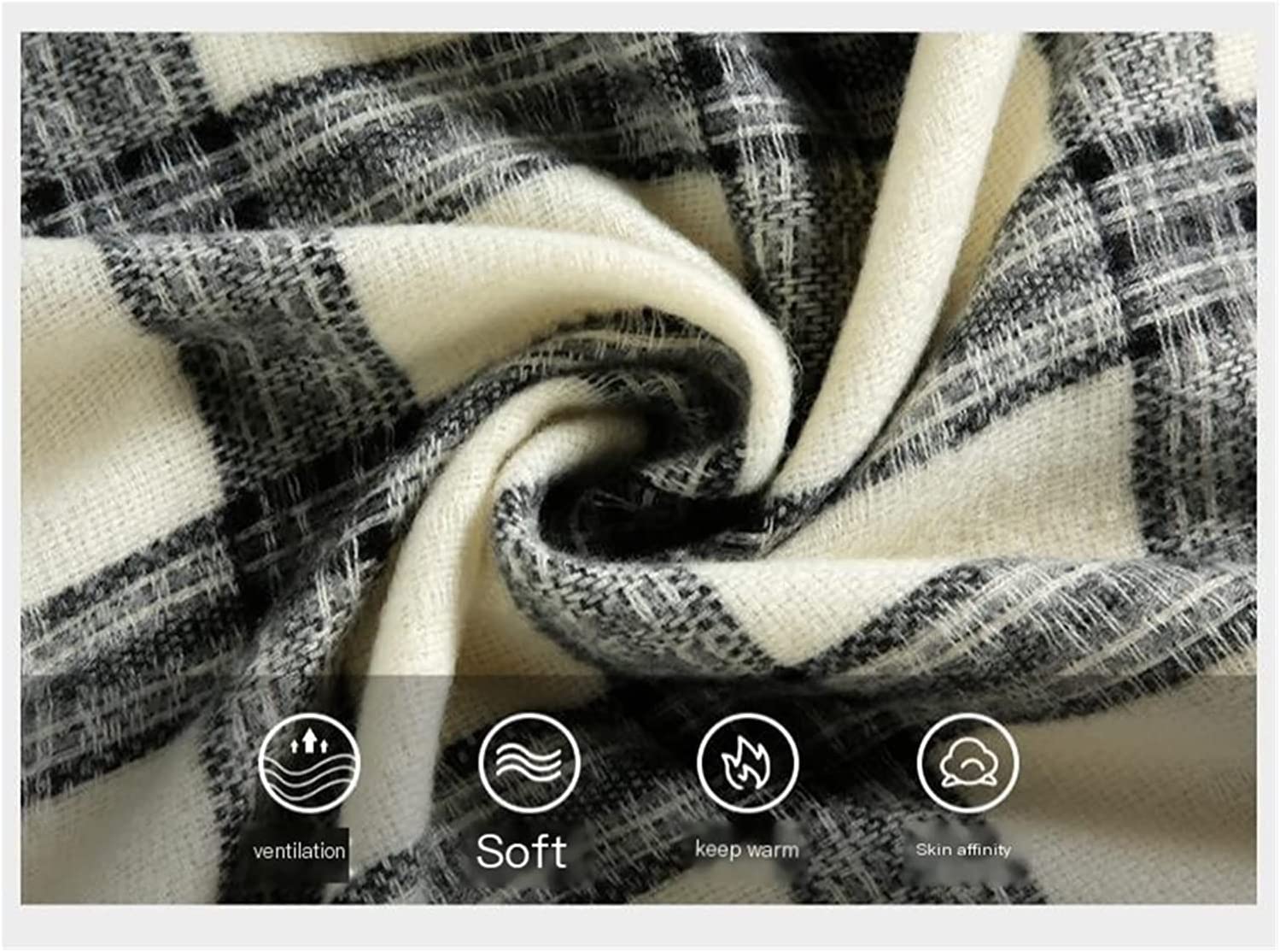 Neu Synthetischer Wollschal, Warmer Winterschal mit kariertem Muster, Dicker weicher Fransenschal, modischer Damen-Wickelschal 65 * 180 cm Mehrweg